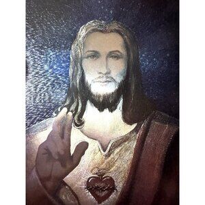Holographic Sacred Heart of Jesus Christ  Metallic Foil Etched Art Print